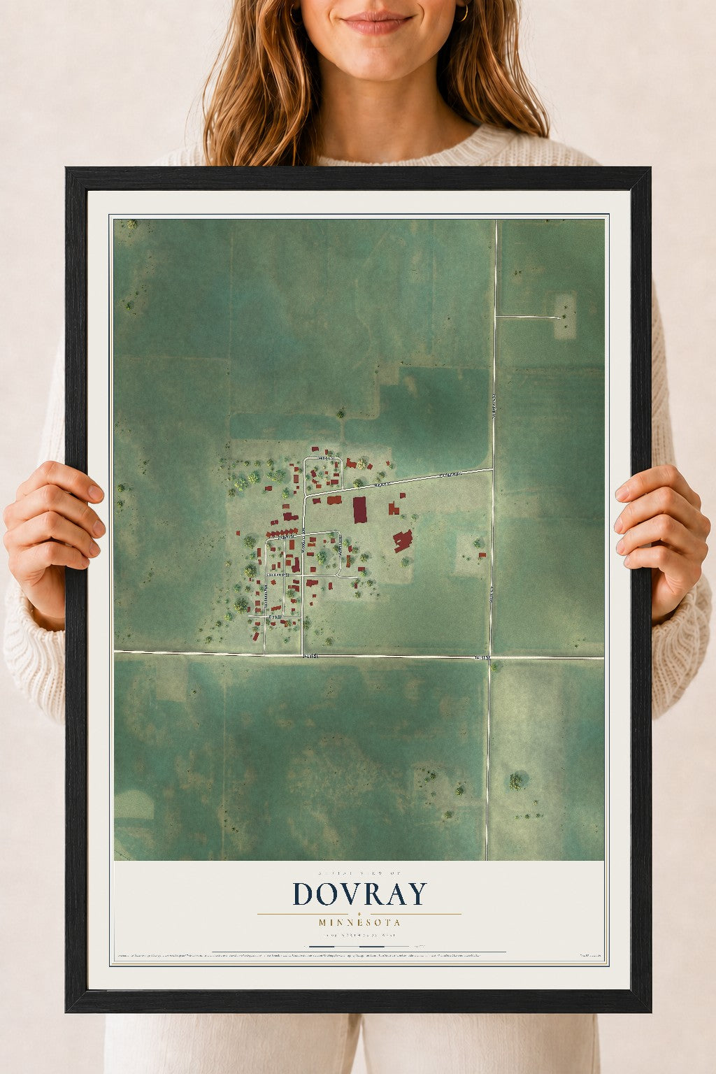 Map of Dovray, Minnesota, 18 x 24 inch print in a black wood frame