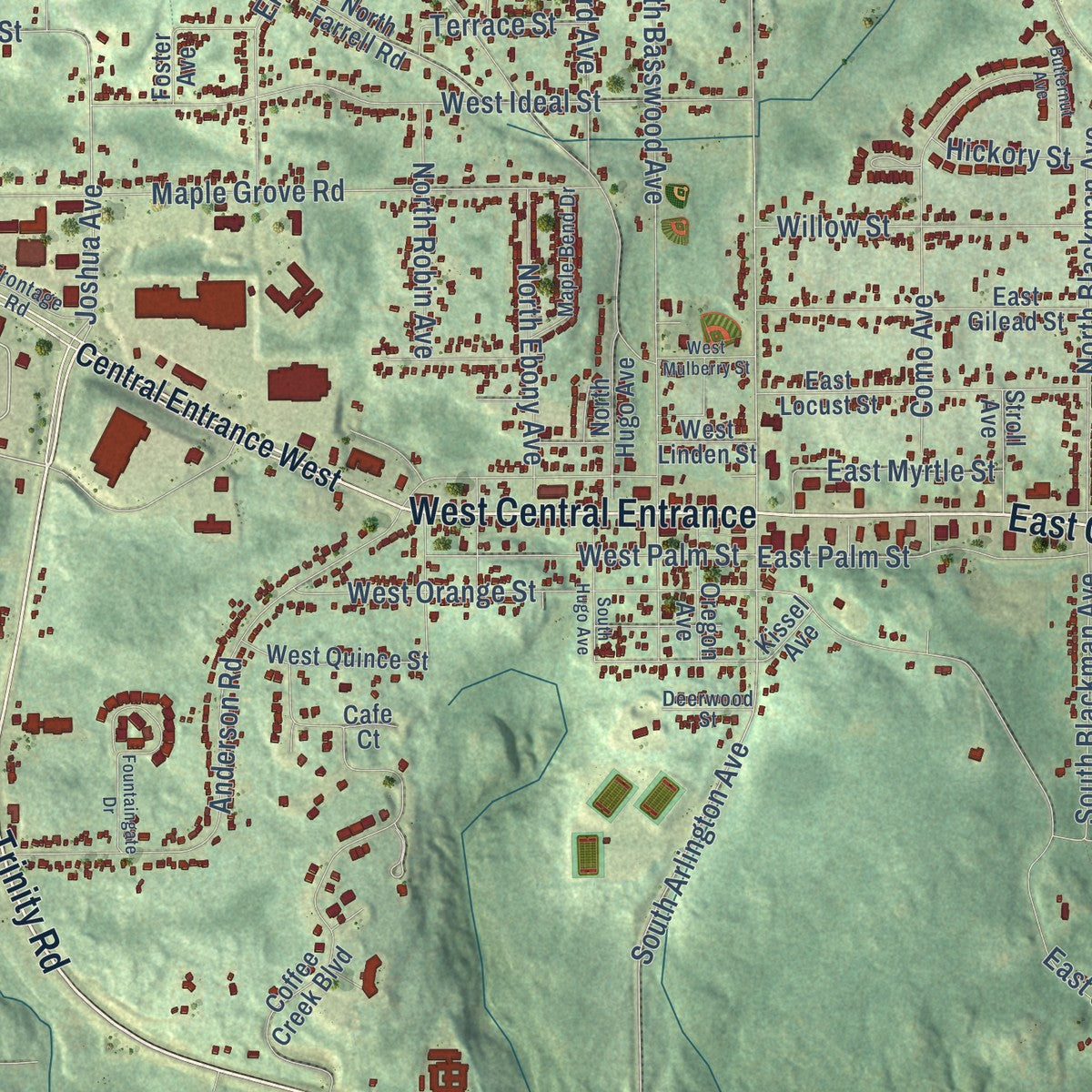 Close-up of the map of Duluth Heights, Minnesota print showing street and building detail