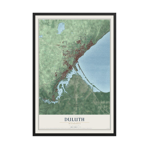 Map of Duluth, Minnesota, 12 x 18 inch print in a black wood frame