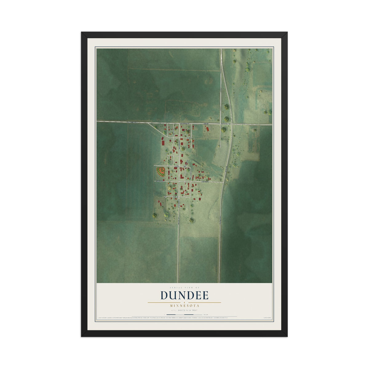 Map of Dundee, Minnesota, 12 x 18 inch print in a black wood frame