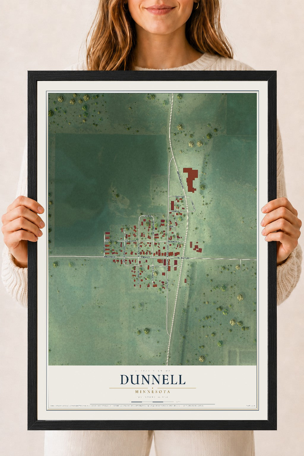 Map of Dunnell, Minnesota, 18 x 24 inch print in a black wood frame