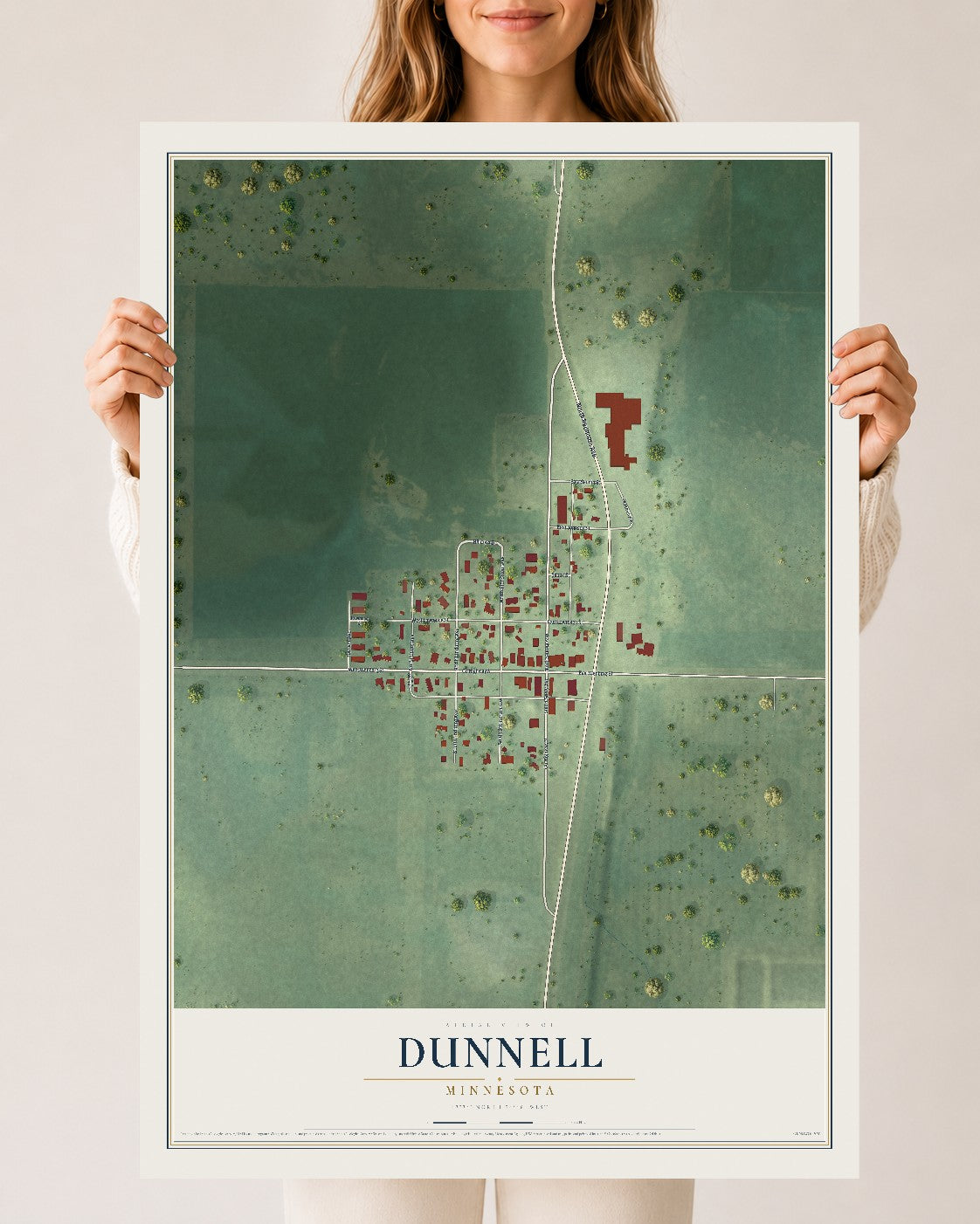 Map of Dunnell, Minnesota, 24 x 36 inch unframed archival matte print
