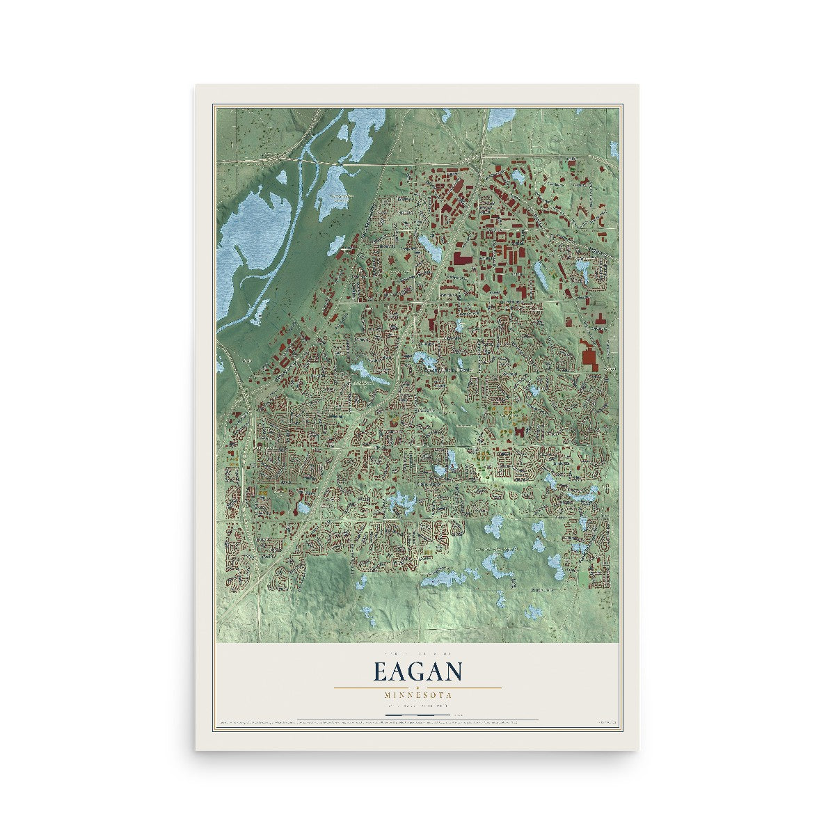Map of Eagan, Minnesota, 12 x 18 inch unframed archival matte print