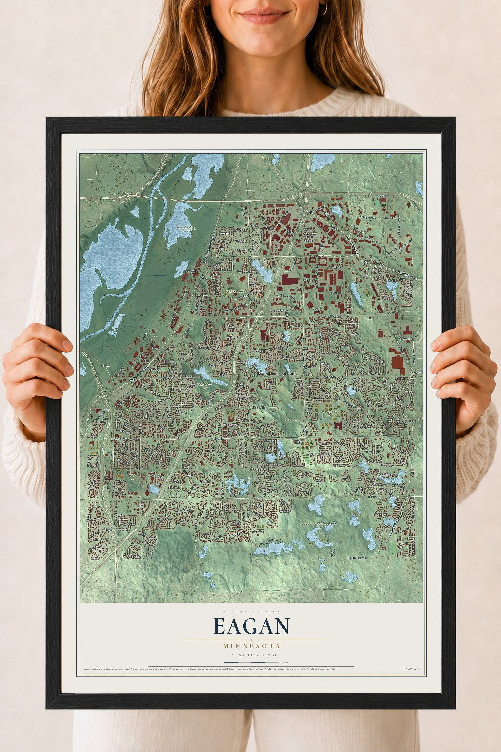 Map of Eagan, Minnesota, 18 x 24 inch print in a black wood frame