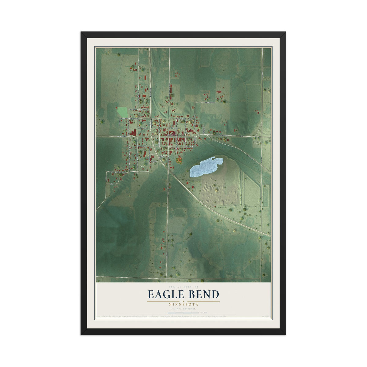 Map of Eagle Bend, Minnesota, 12 x 18 inch print in a black wood frame