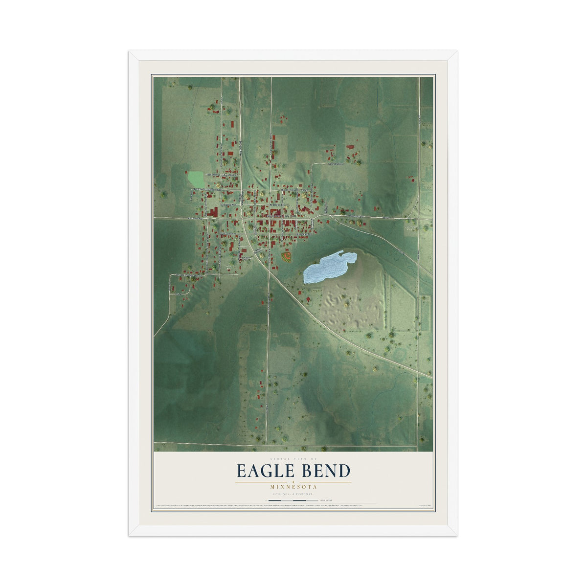 Map of Eagle Bend, Minnesota, 12 x 18 inch print in a white wood frame