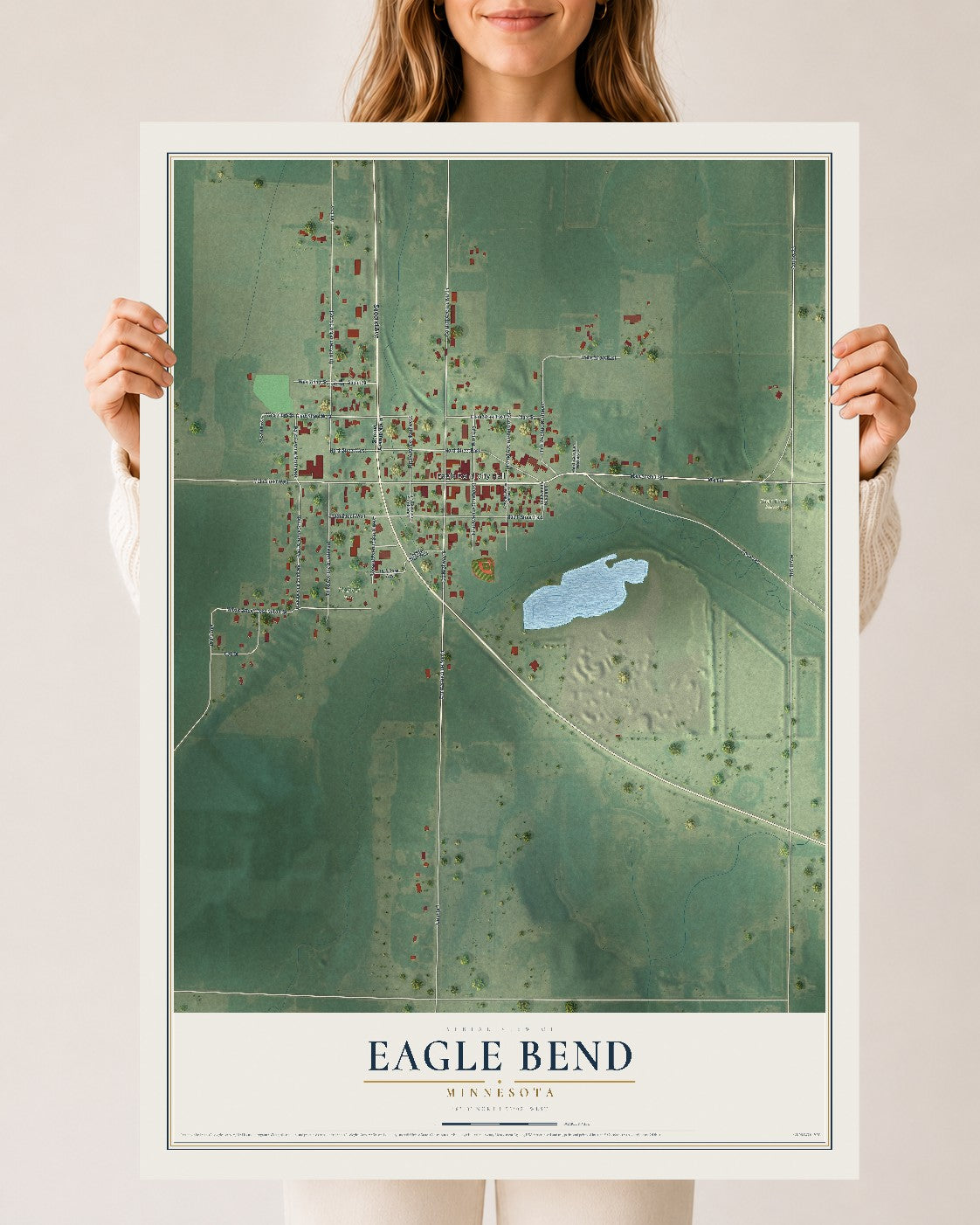 Map of Eagle Bend, Minnesota, 24 x 36 inch unframed archival matte print