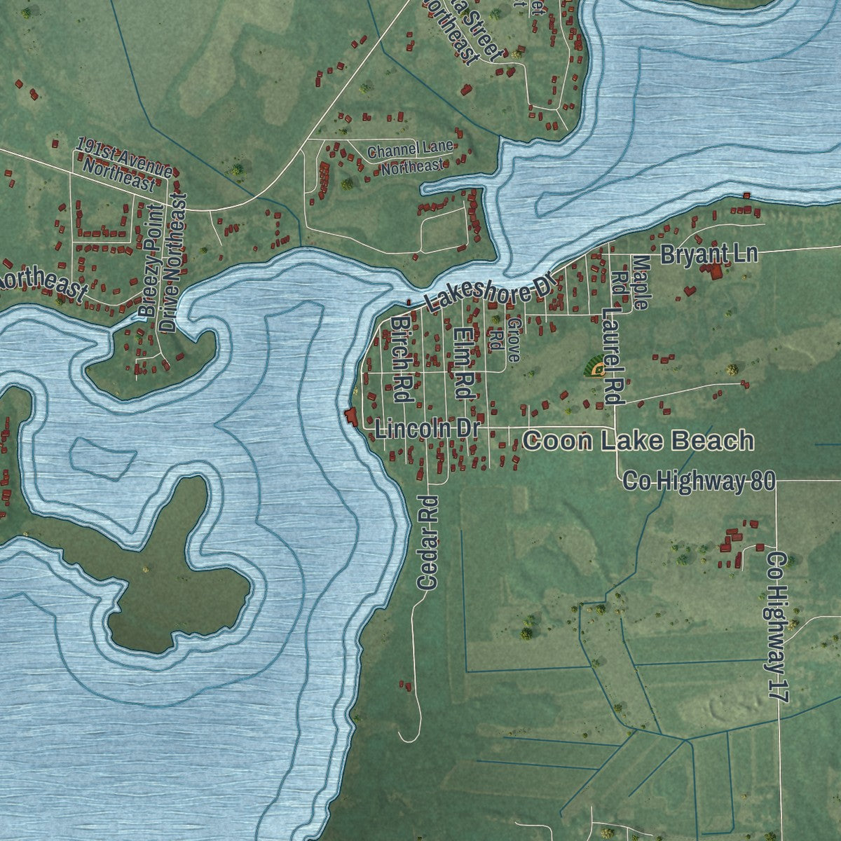 Close-up of the map of East Bethel, Minnesota print showing street and building detail