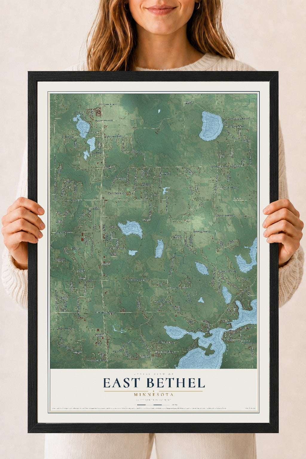 Map of East Bethel, Minnesota, 18 x 24 inch print in a black wood frame
