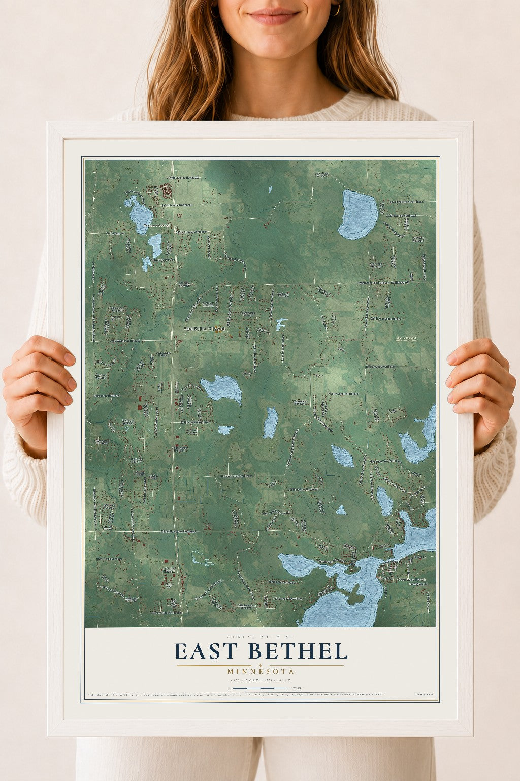 Map of East Bethel, Minnesota, 18 x 24 inch print in a white wood frame