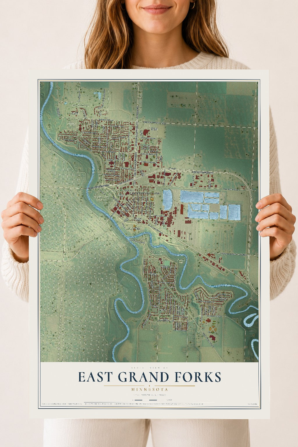 Map of East Grand Forks, Minnesota, 18 x 24 inch unframed archival matte print