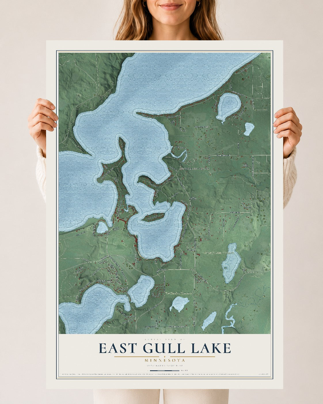 Map of East Gull Lake, Minnesota, 24 x 36 inch unframed archival matte print