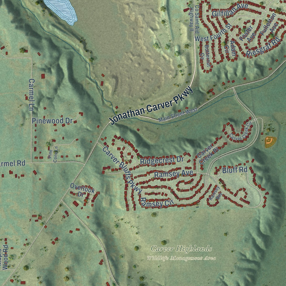 Close-up of the map of East Union, Minnesota print showing street and building detail