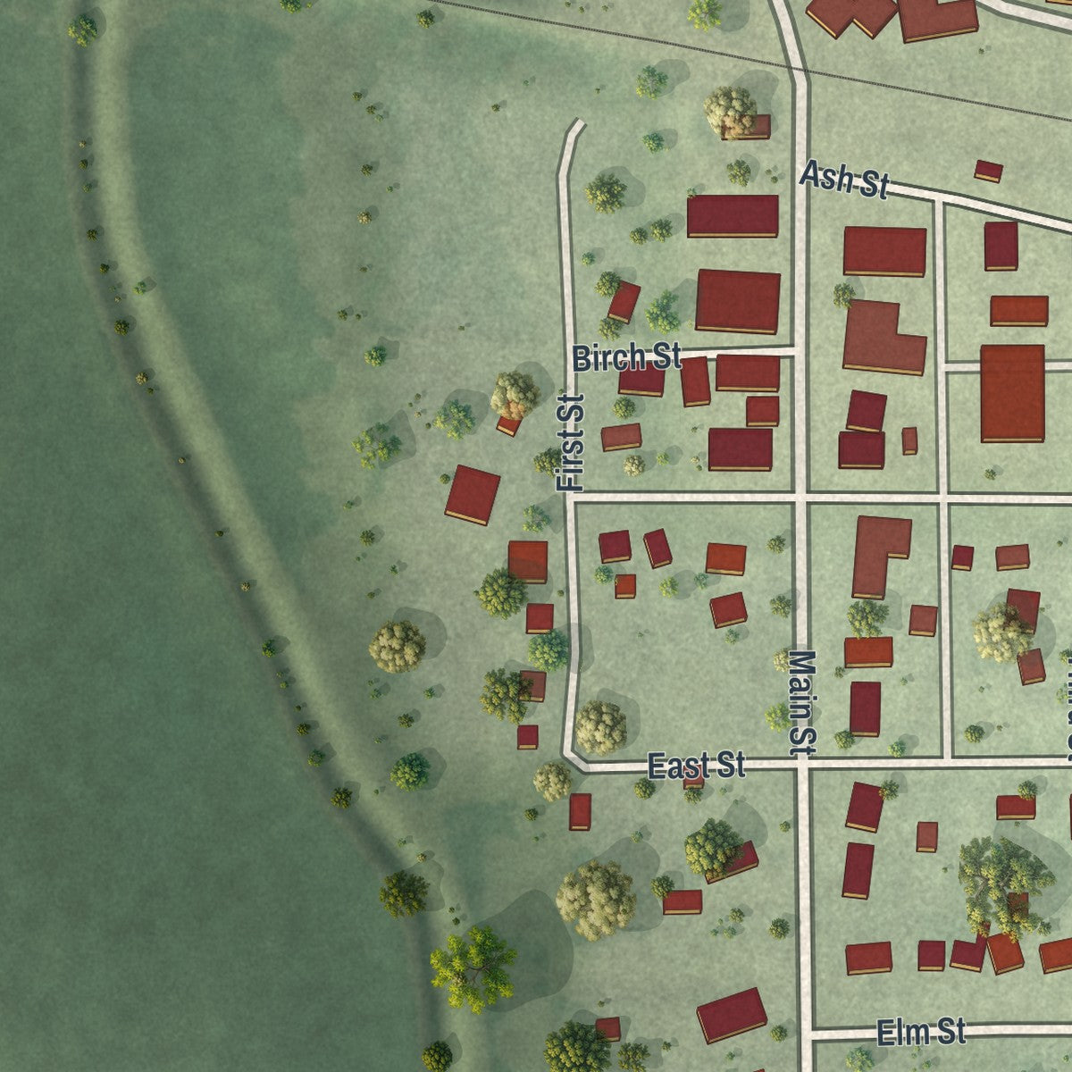 Close-up of the map of Easton, Minnesota print showing street and building detail