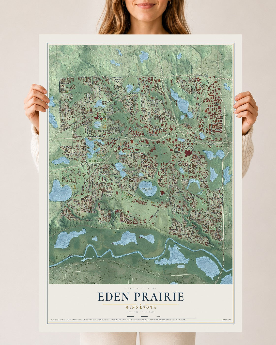 Map of Eden Prairie, Minnesota, 24 x 36 inch unframed archival matte print