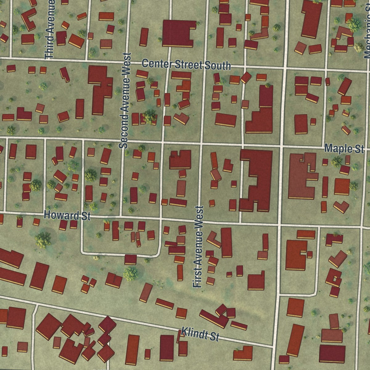 Close-up of the map of Edgerton, Minnesota print showing street and building detail