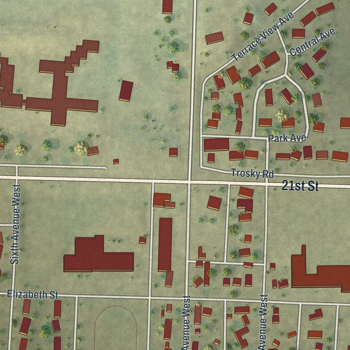 Second close-up of the map of Edgerton, Minnesota print showing more streets and buildings