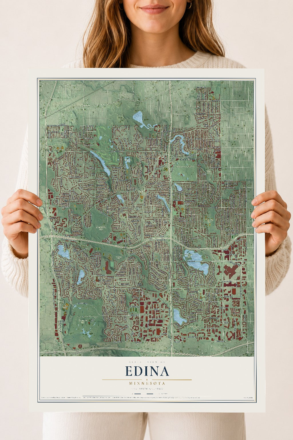 Map of Edina, Minnesota, 18 x 24 inch unframed archival matte print