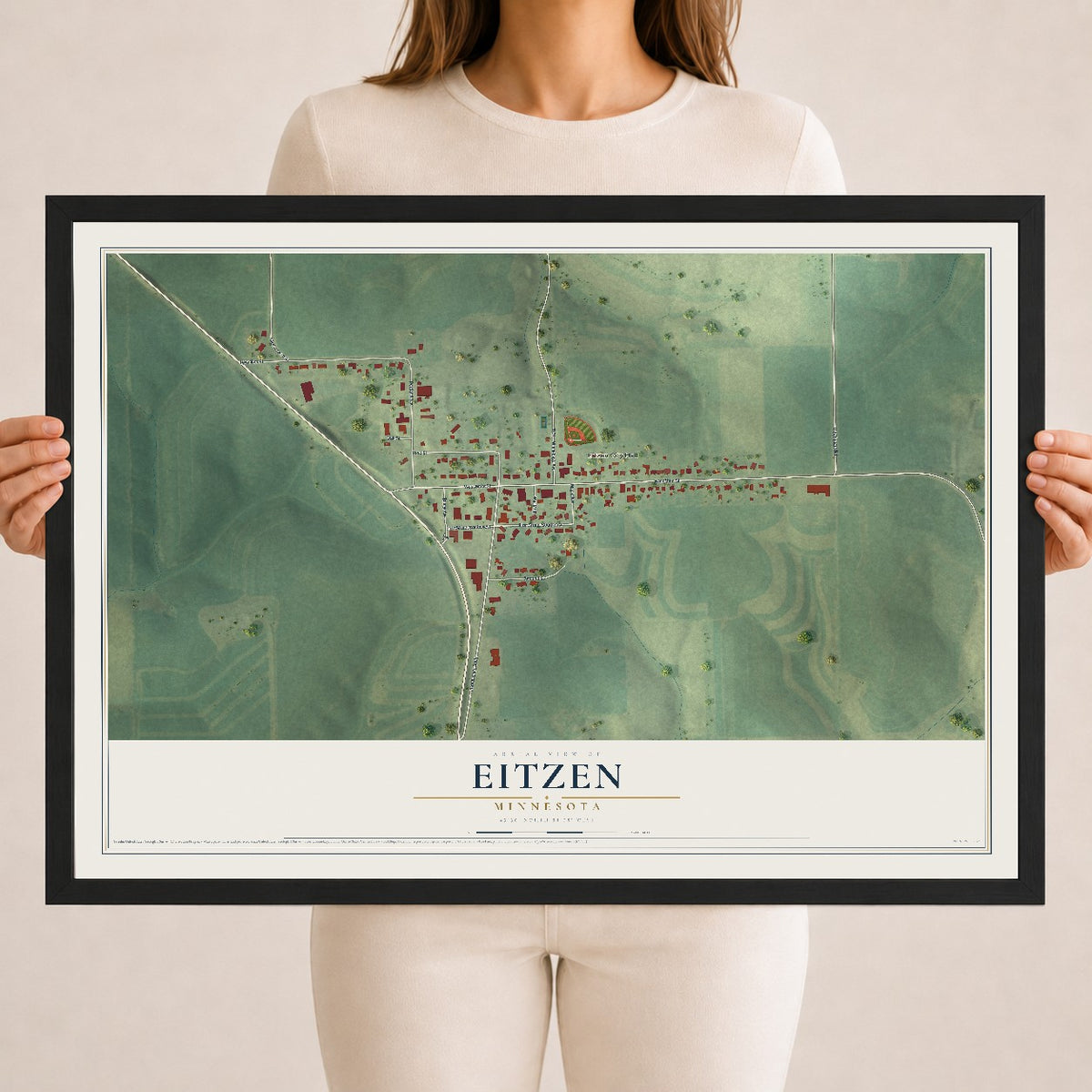 Map of Eitzen, Minnesota, 18 x 24 inch print in a black wood frame