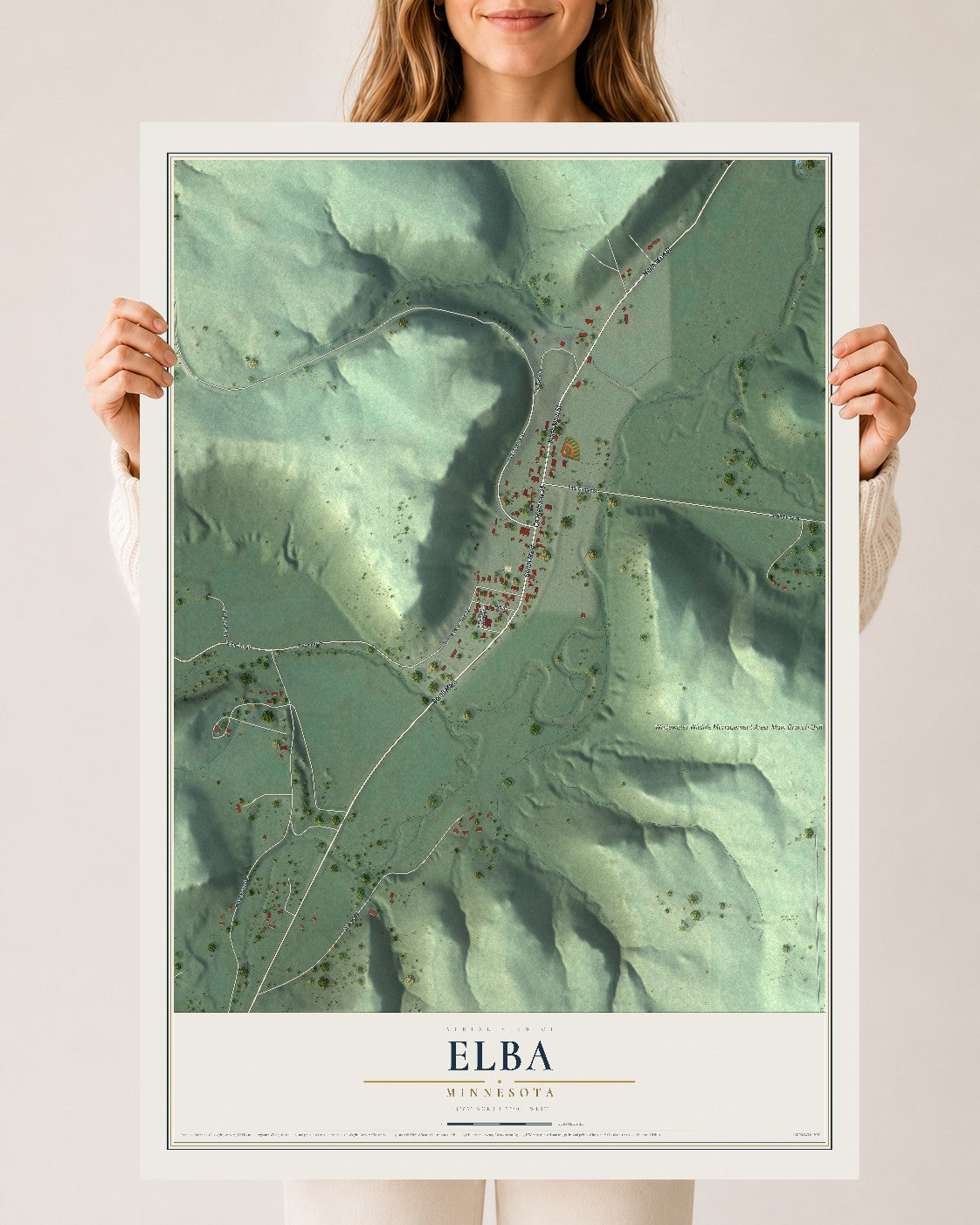 Map of Elba, Minnesota, 24 x 36 inch unframed archival matte print