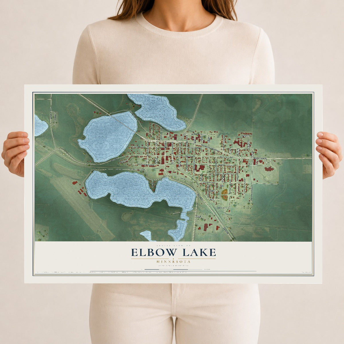 Map of Elbow Lake, Minnesota, 12 x 18 inch unframed archival matte print