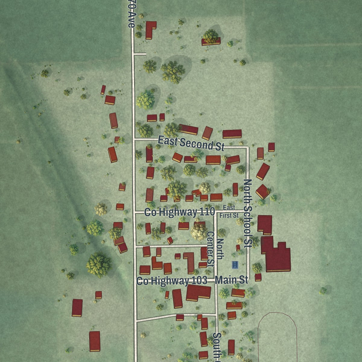 Close-up of the map of Elkton, Minnesota print showing street and building detail