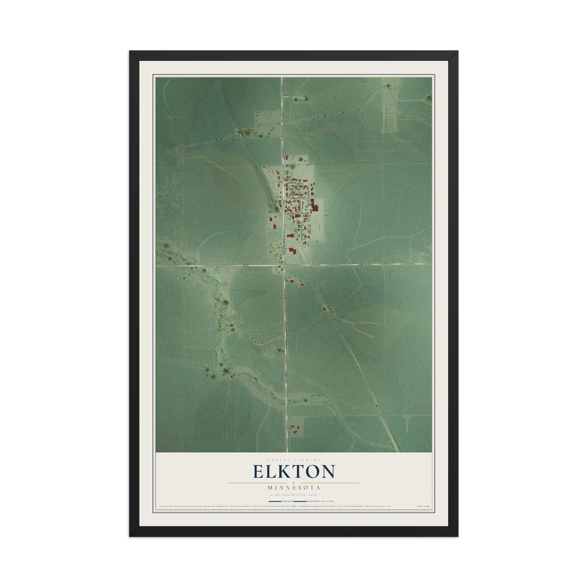 Map of Elkton, Minnesota, 12 x 18 inch print in a black wood frame