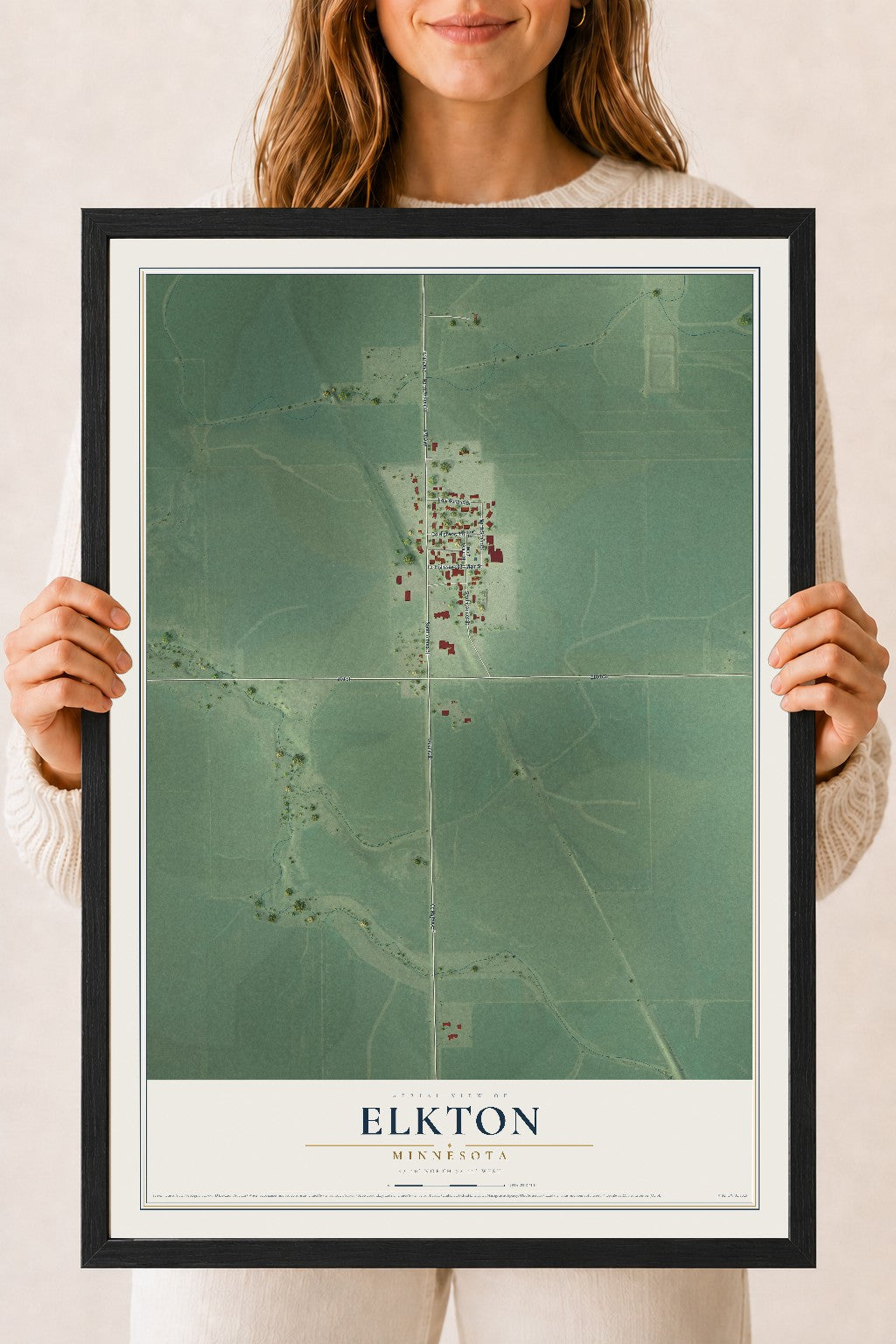 Map of Elkton, Minnesota, 18 x 24 inch print in a black wood frame