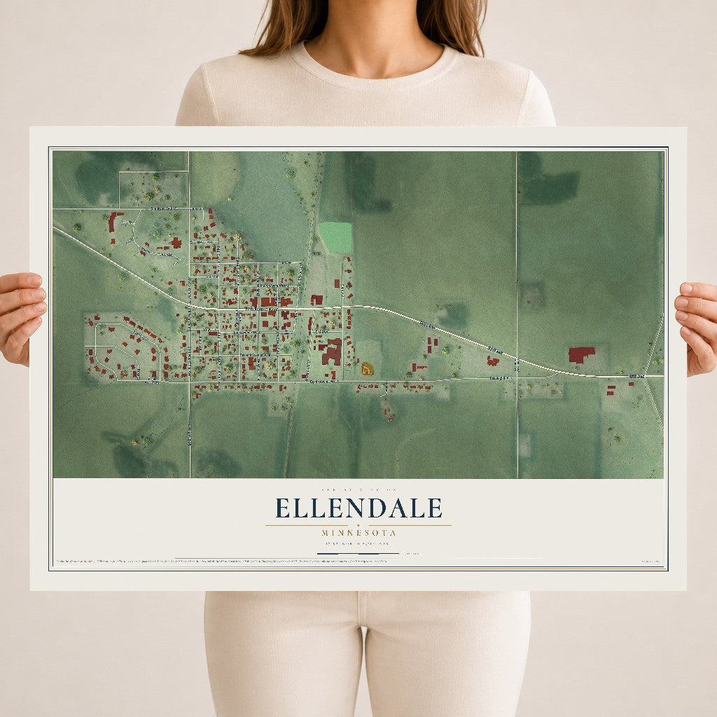 Map of Ellendale, Minnesota, 18 x 24 inch unframed archival matte print
