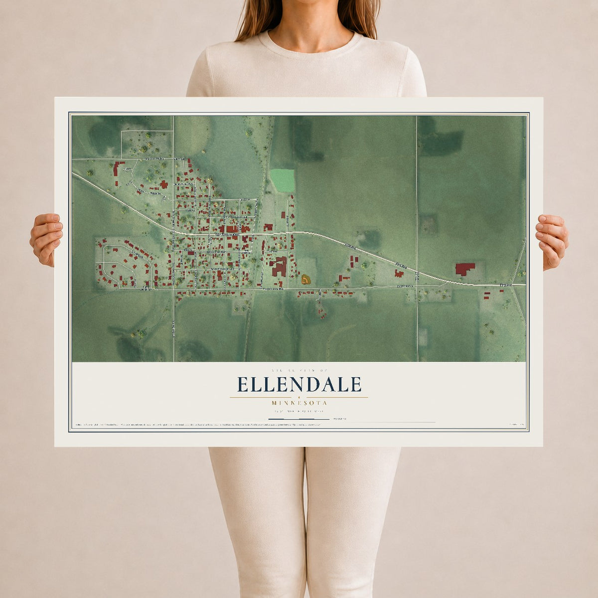 Map of Ellendale, Minnesota, 24 x 36 inch unframed archival matte print