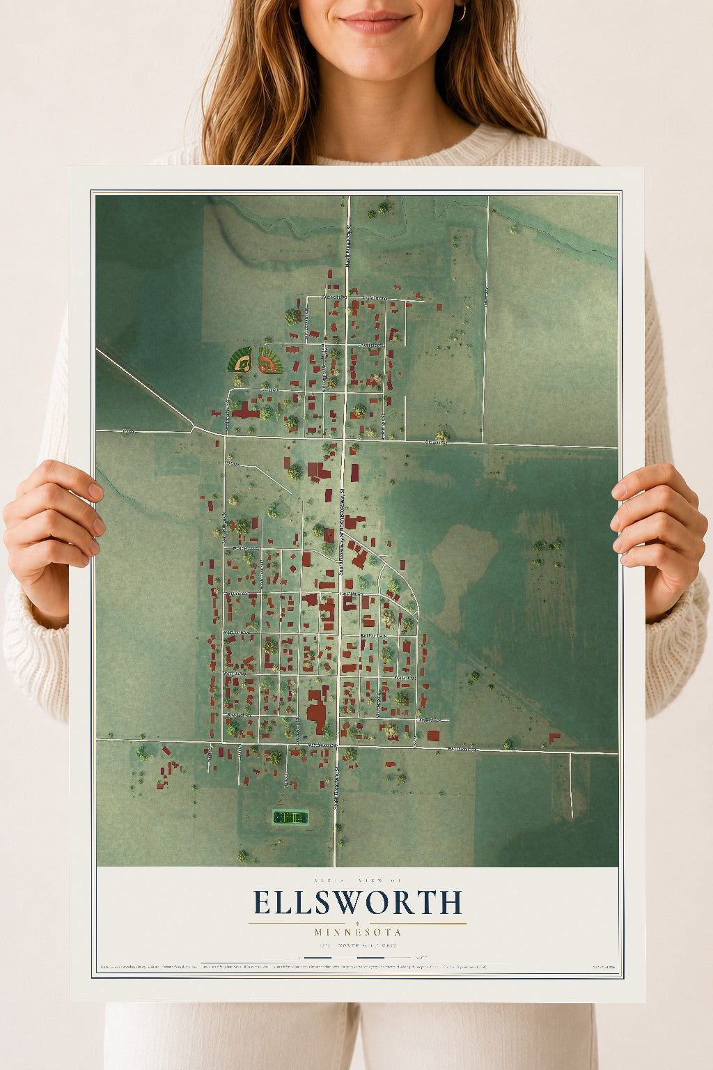 Map of Ellsworth, Minnesota, 18 x 24 inch unframed archival matte print