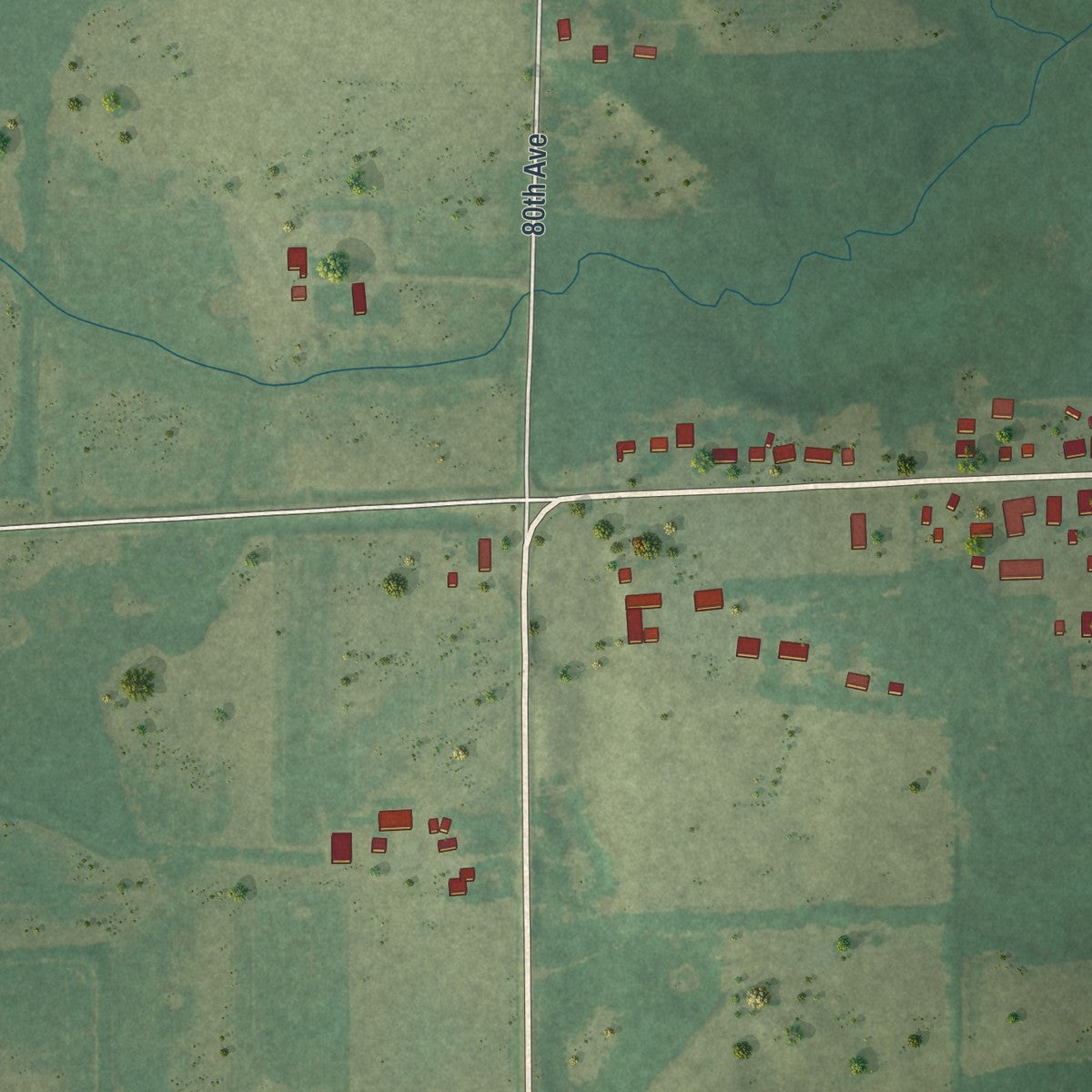 Close-up of the map of Elmdale, Minnesota print showing street and building detail