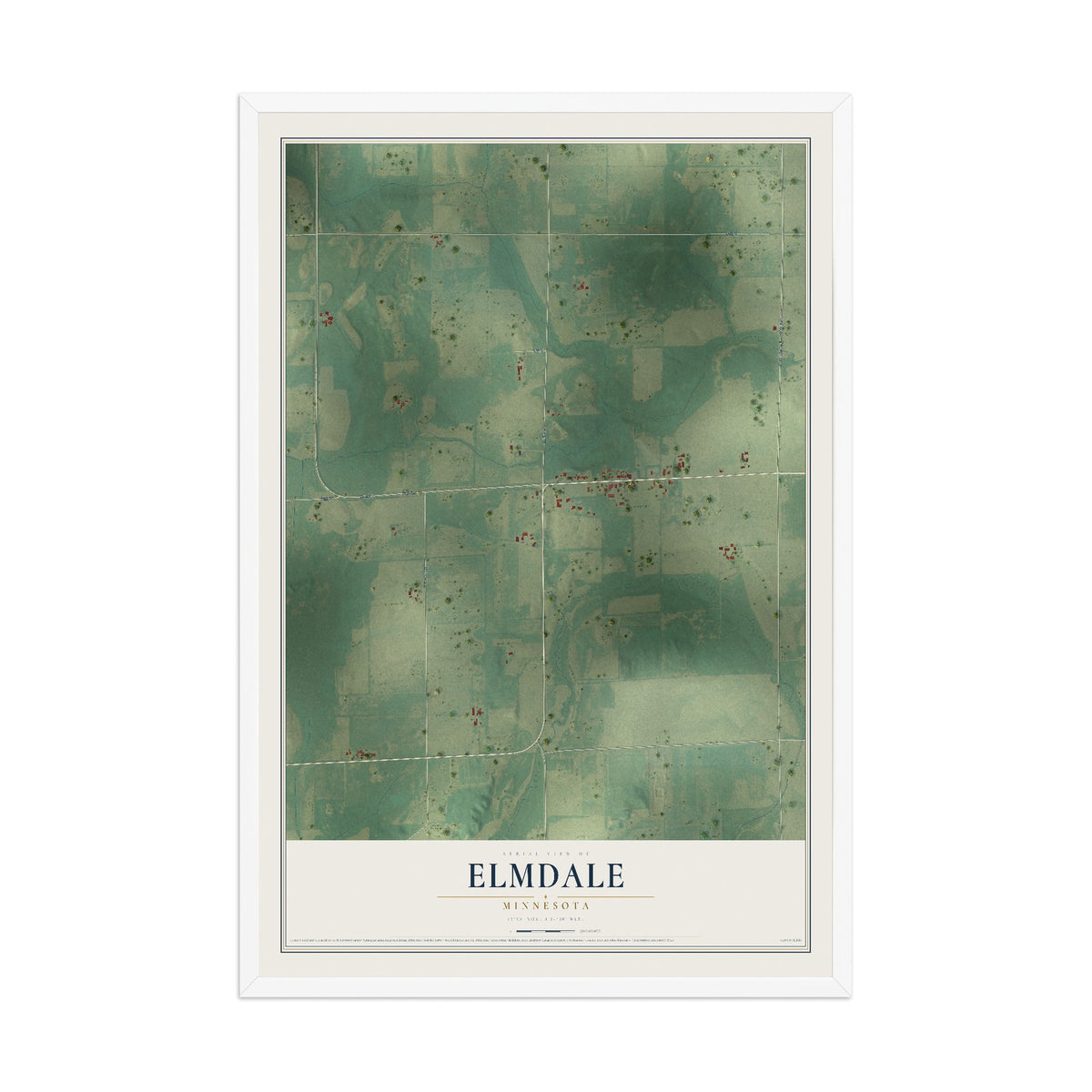 Map of Elmdale, Minnesota, 12 x 18 inch print in a white wood frame