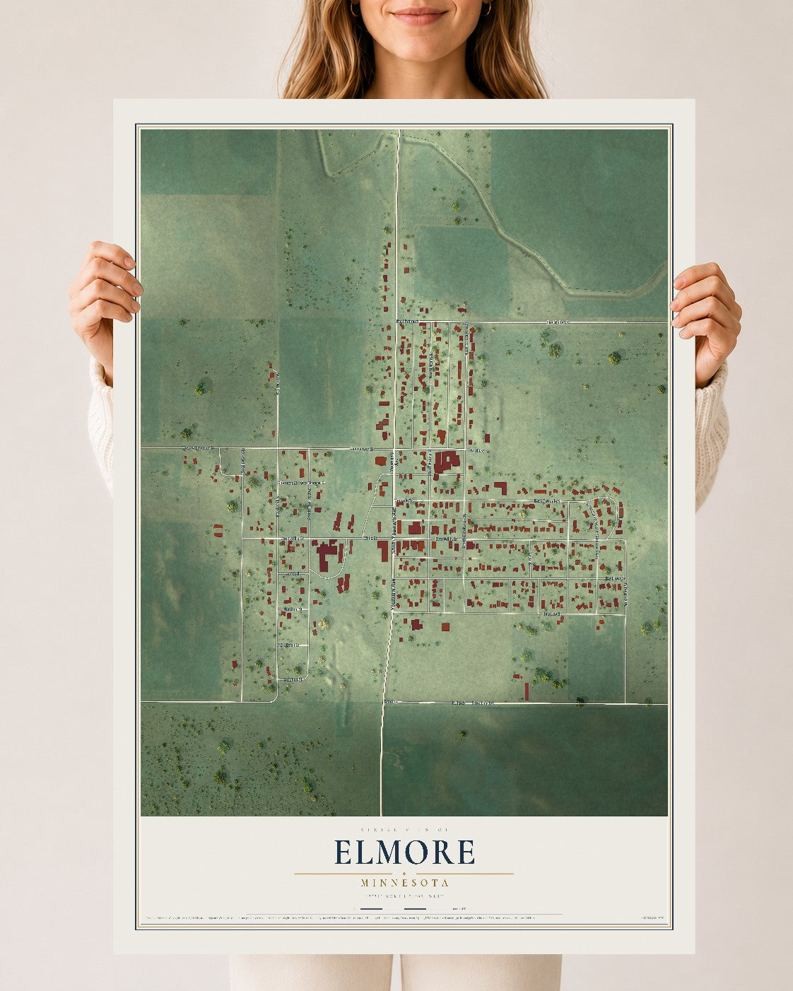 Map of Elmore, Minnesota, 24 x 36 inch unframed archival matte print