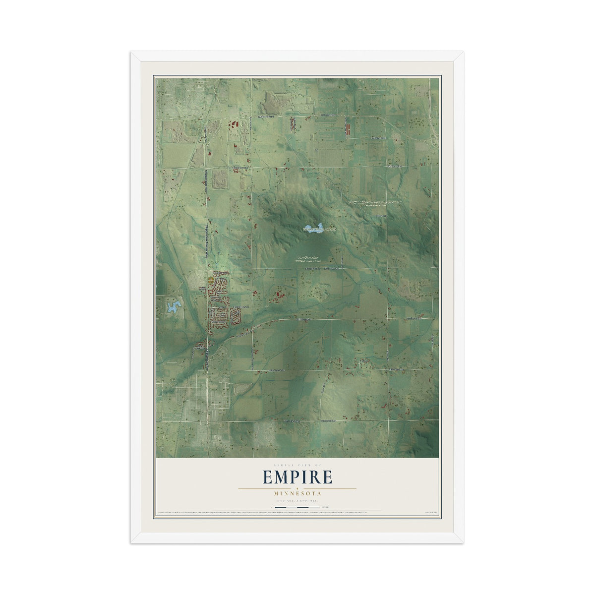 Map of Empire, Minnesota, 12 x 18 inch print in a white wood frame