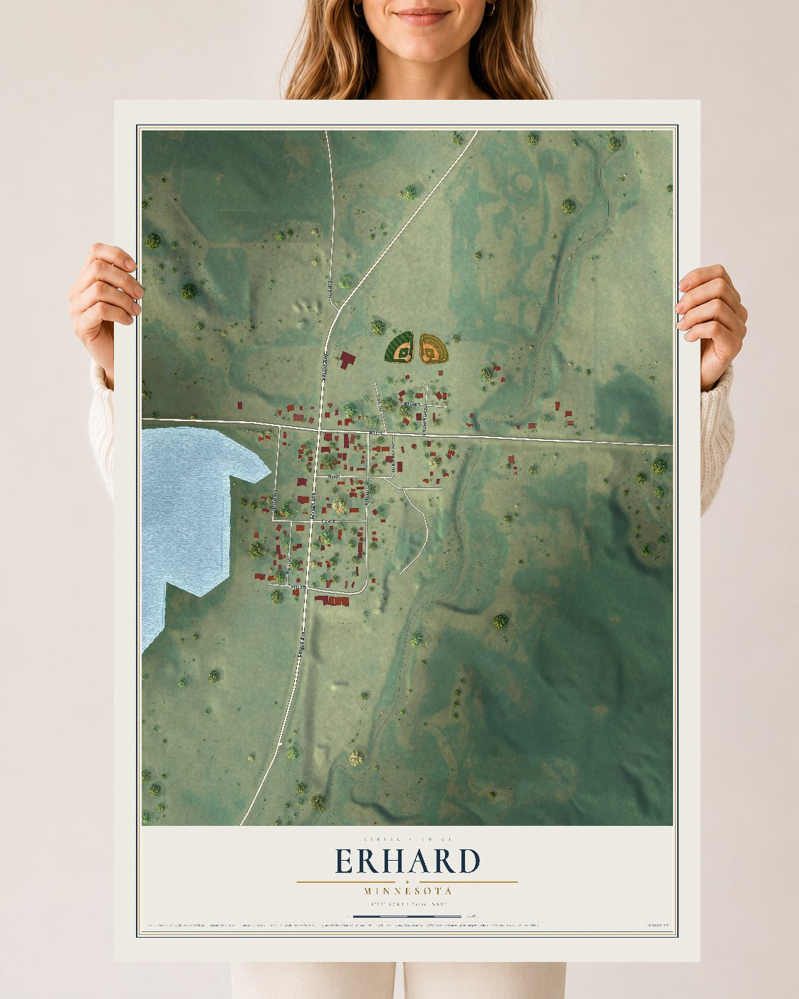 Map of Erhard, Minnesota, 24 x 36 inch unframed archival matte print