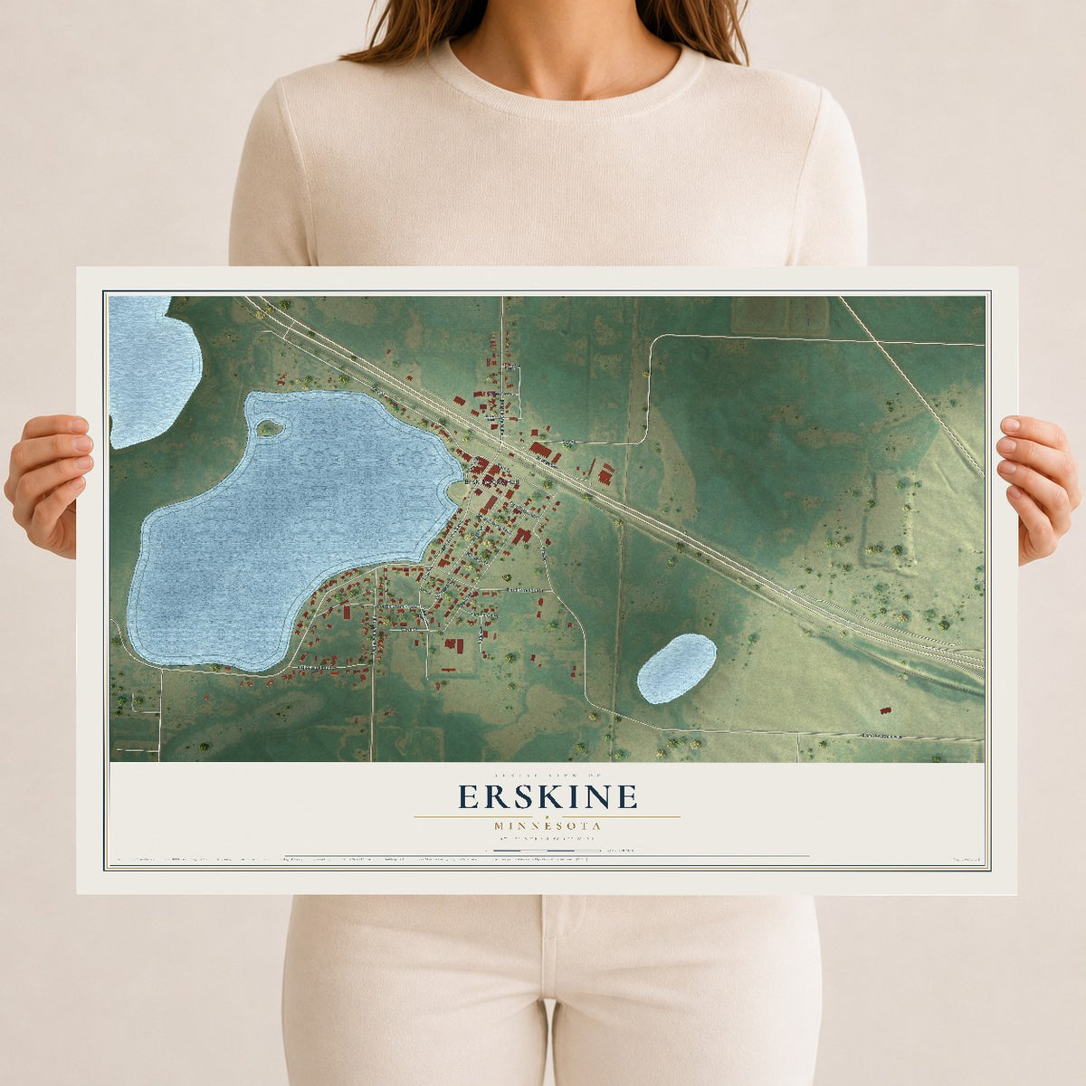Map of Erskine, Minnesota, 12 x 18 inch unframed archival matte print