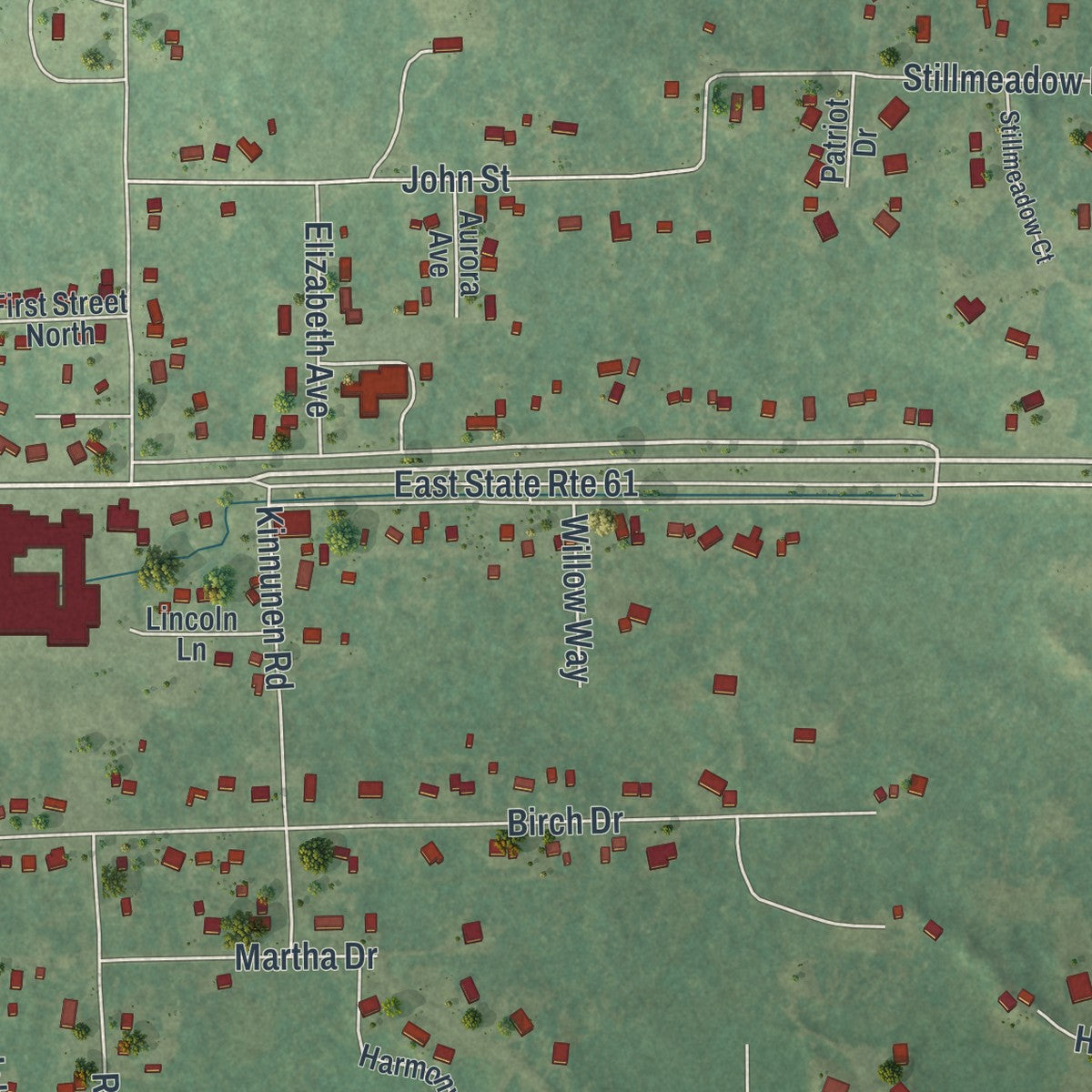 Close-up of the map of Esko, Minnesota print showing street and building detail