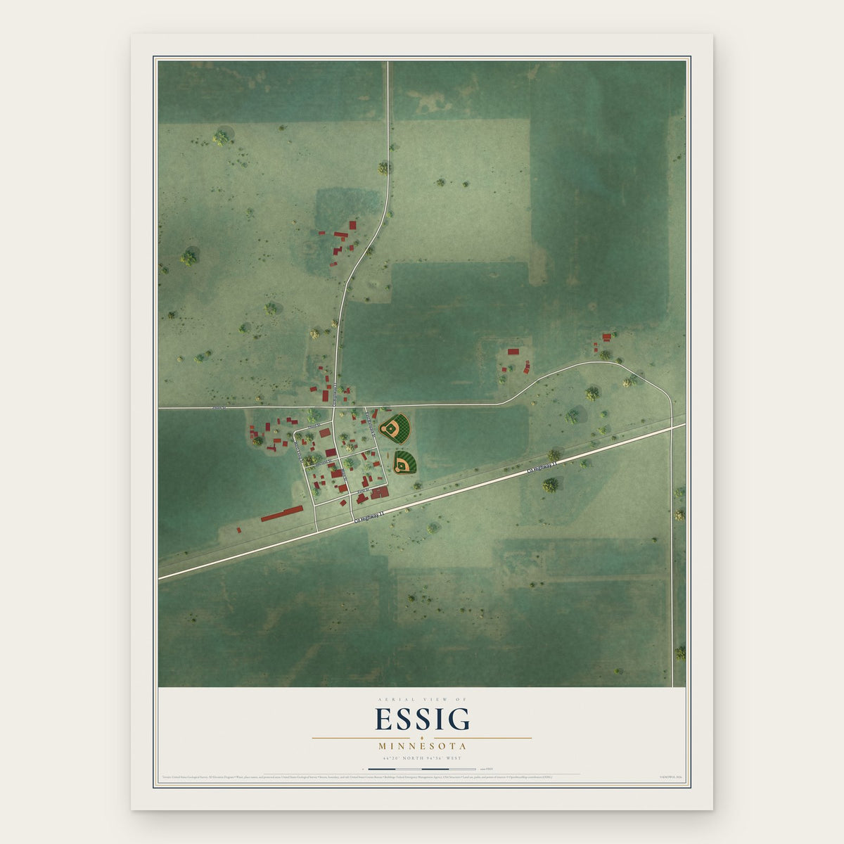 Essig, Minnesota map print, the full design