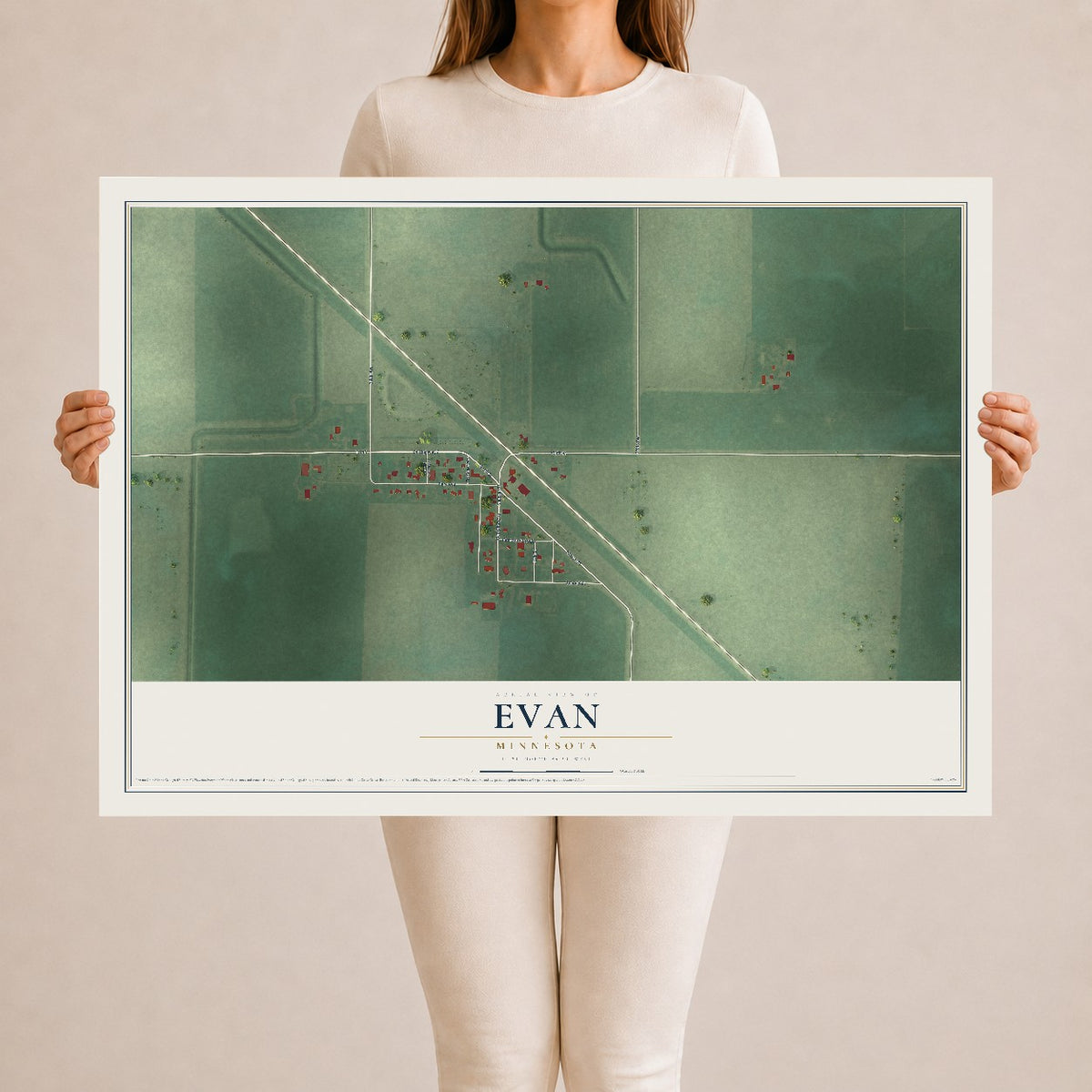 Map of Evan, Minnesota, 24 x 36 inch unframed archival matte print