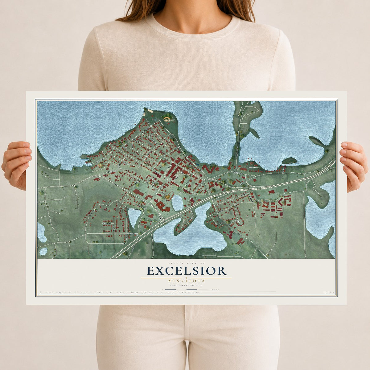 Map of Excelsior, Minnesota, 12 x 18 inch unframed archival matte print