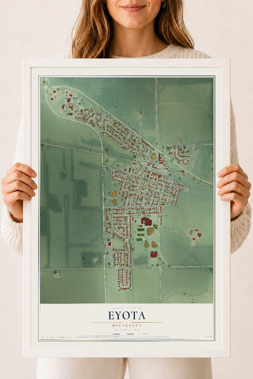 Map of Eyota, Minnesota, 18 x 24 inch print in a white wood frame
