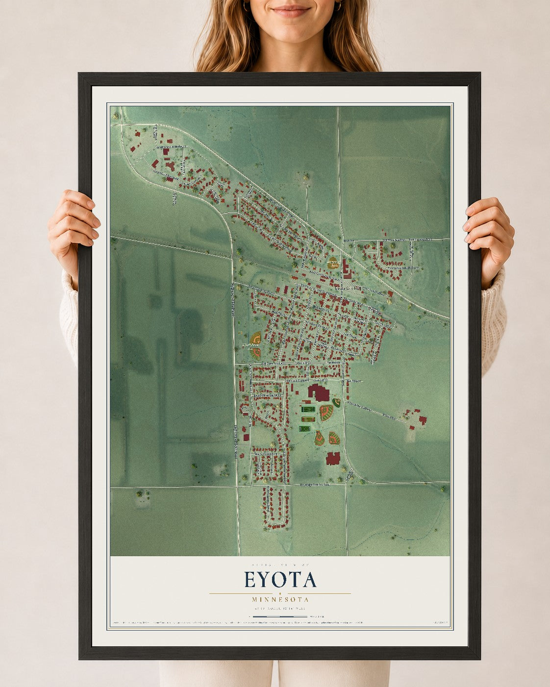 Map of Eyota, Minnesota, 24 x 36 inch print in a black wood frame