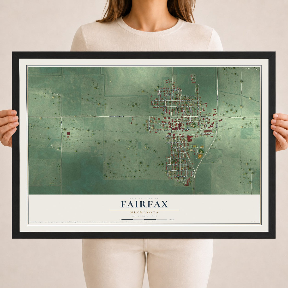 Map of Fairfax, Minnesota, 18 x 24 inch print in a black wood frame