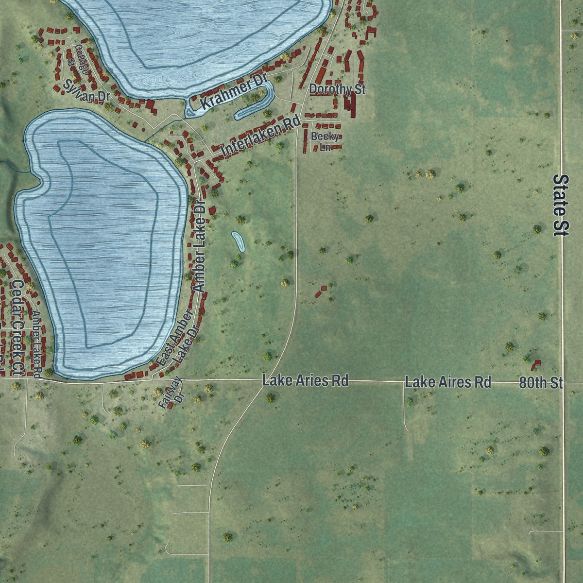 Second close-up of the map of Fairmont, Minnesota print showing more streets and buildings