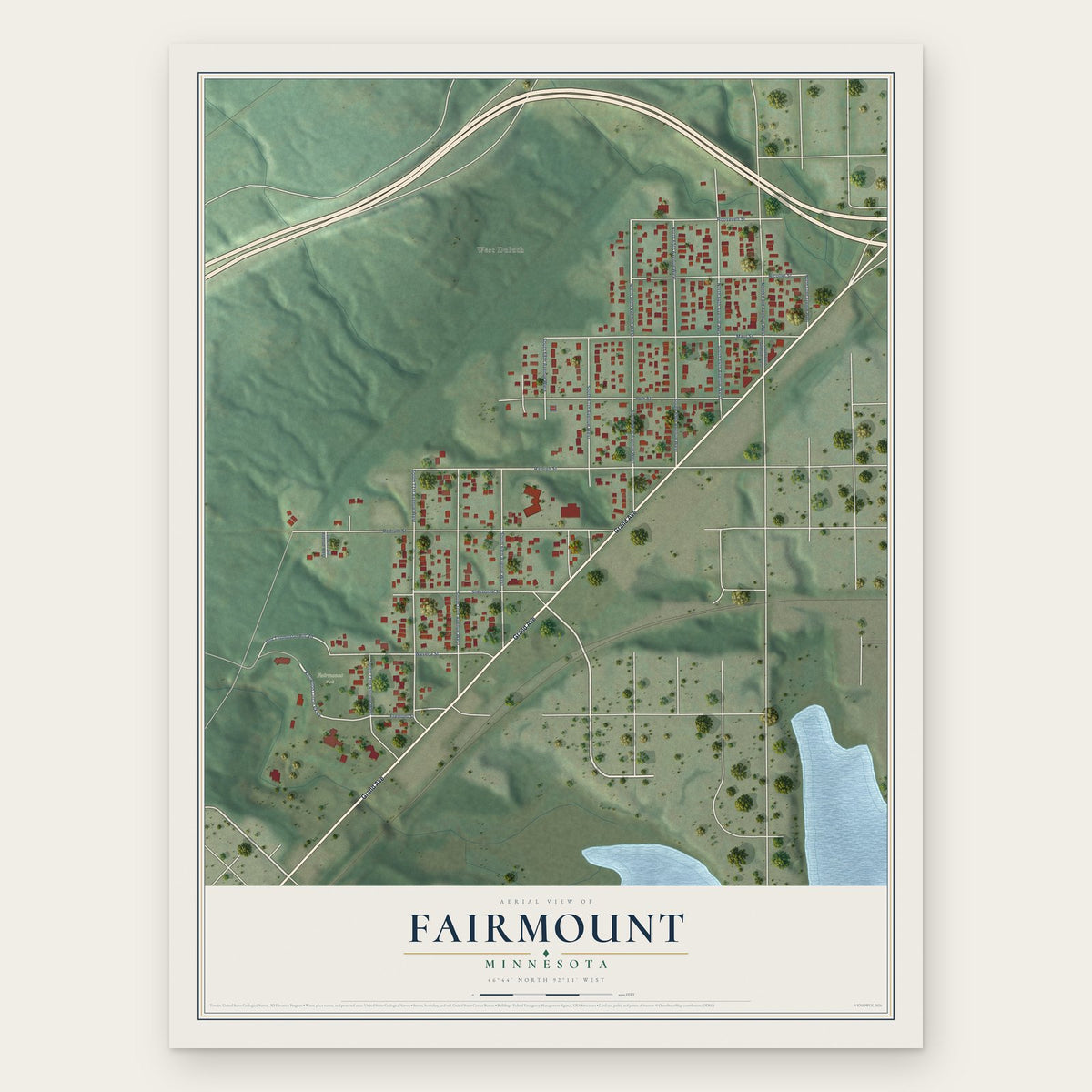 Fairmount, Minnesota map print, the full design