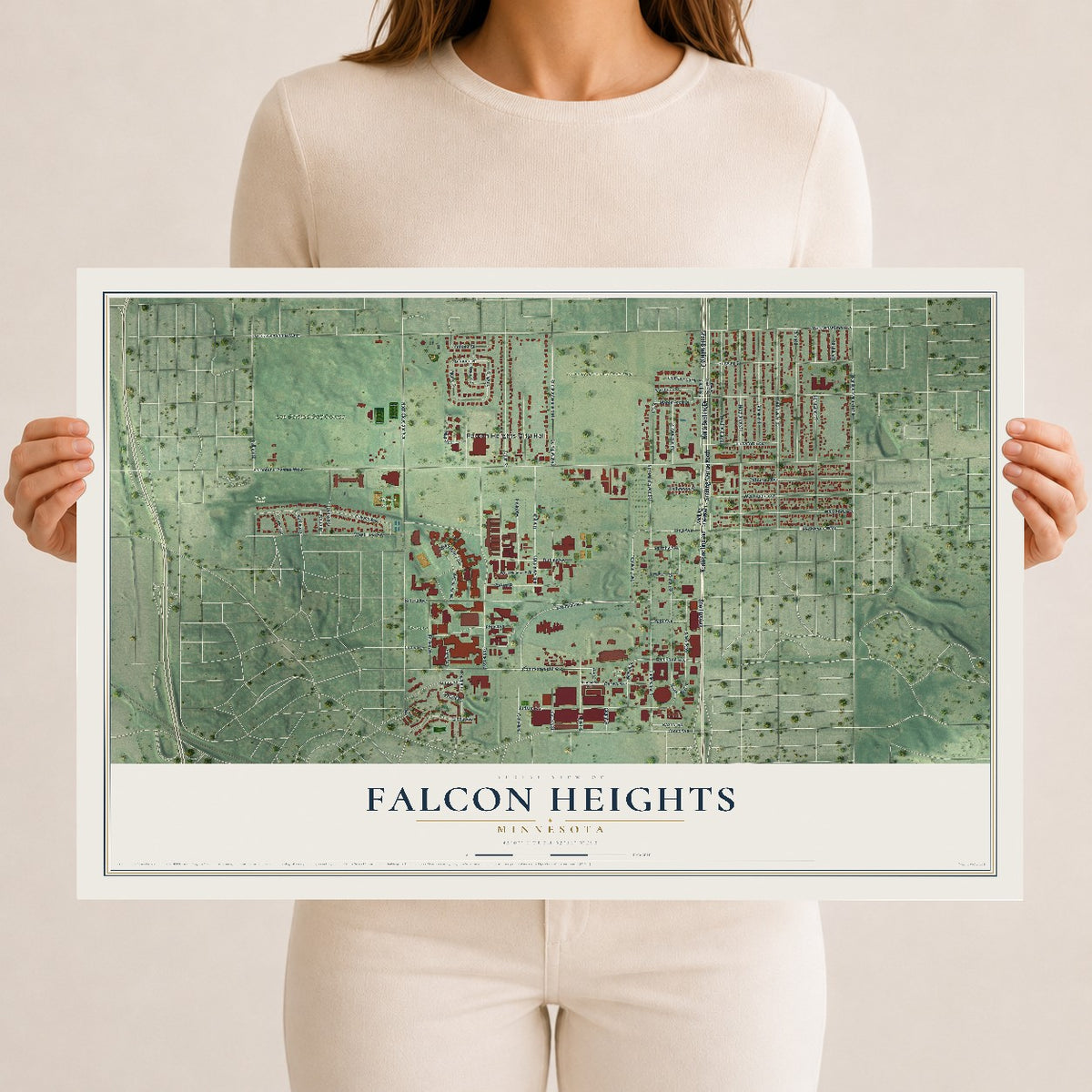 Map of Falcon Heights, Minnesota, 12 x 18 inch unframed archival matte print