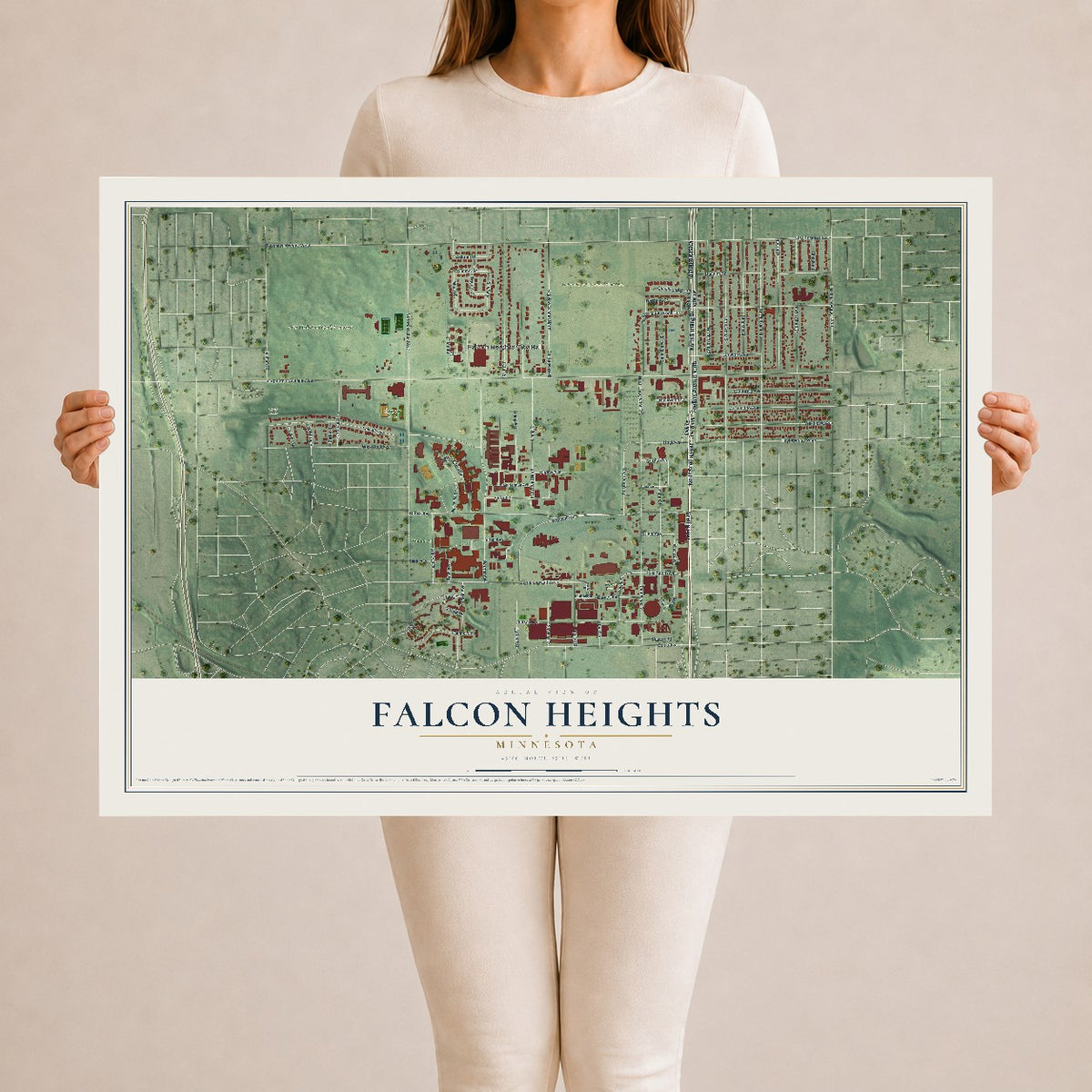 Map of Falcon Heights, Minnesota, 24 x 36 inch unframed archival matte print