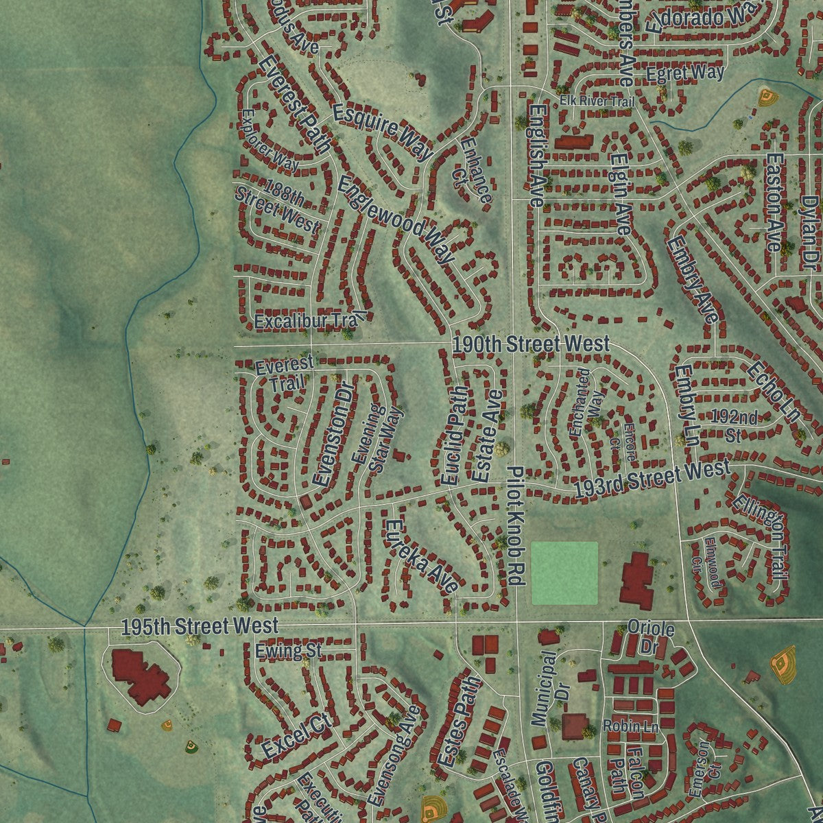 Second close-up of the map of Farmington, Minnesota print showing more streets and buildings