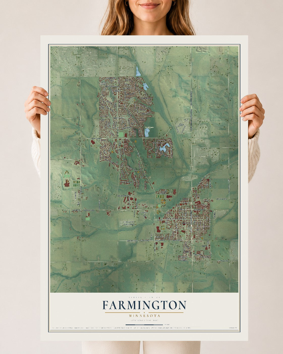 Map of Farmington, Minnesota, 24 x 36 inch unframed archival matte print
